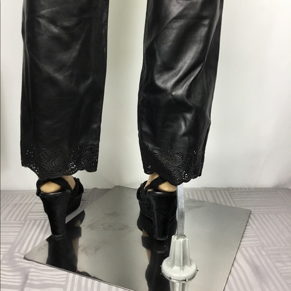Real Clothes Leather Pant  Size 2 Black Lined Hi Waist Straight Leg Leather Lace - Picture 8 of 12